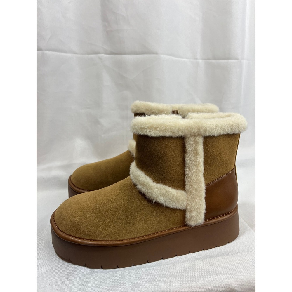 Universal Thread Women Platform Faux Fur Trim Ankle Boots Chestnut Brown Size 10